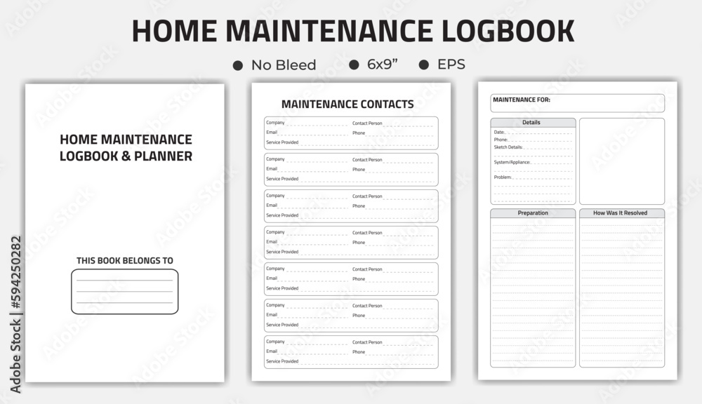 Home Maintenance Logbook Or Notebook, Low Content kdp Interior Template Home Maintenance Logbook Or Notebook, Low Content kdp Interior Template