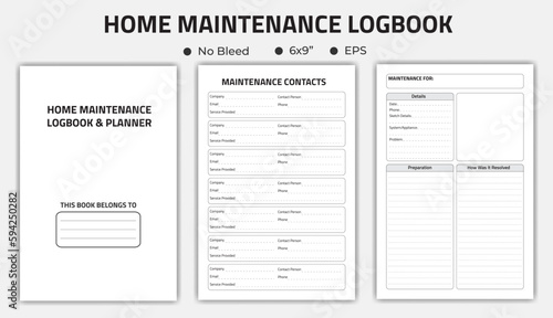Home Maintenance Logbook Or Notebook, Low Content kdp Interior Template 