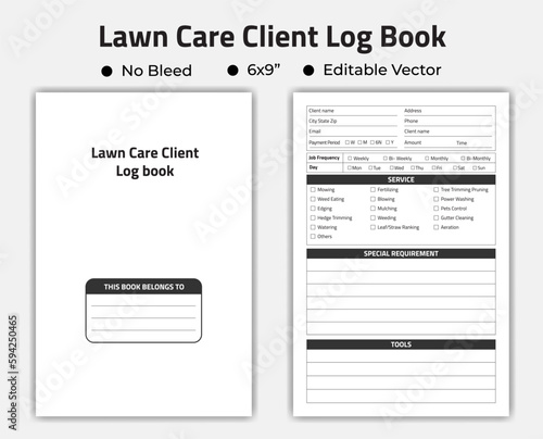 Lawn Care Client Log Book Or Notebook, Low content kdp Planner template 
