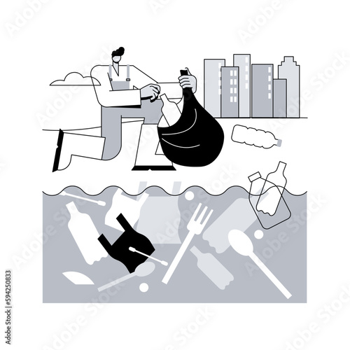 Coastal pollution abstract concept vector illustration.
