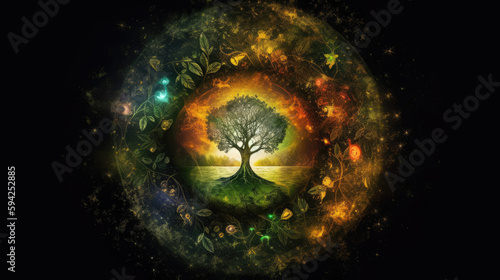 spiritual Gaia Yggdrasil tree of life - by generative ai photo