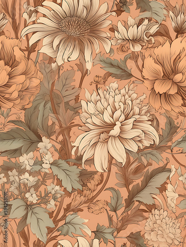 Vintage seamless flower pattern for tapestry, romantic texture background, generative ai