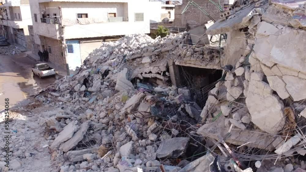 Top view of the buildings destroyed by the earthquake in Syria. Türkiye and Syria earthquake Top view of the buildings destroyed by the earthquake in Syria. Türkiye and Syria earthquake