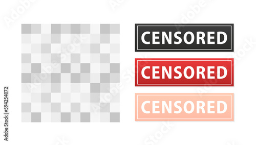 Set of pixel censored signs elements. Black censor bar concept. Blurred grey censorship background. Vector illustration