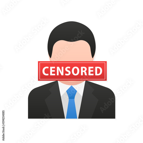 Man censored. Cartoon style. Man Censored Sign. Black Censor Bar Concept. Privacy Concept. Eyes hide with censored label. Personal Data Security. Vector illustration