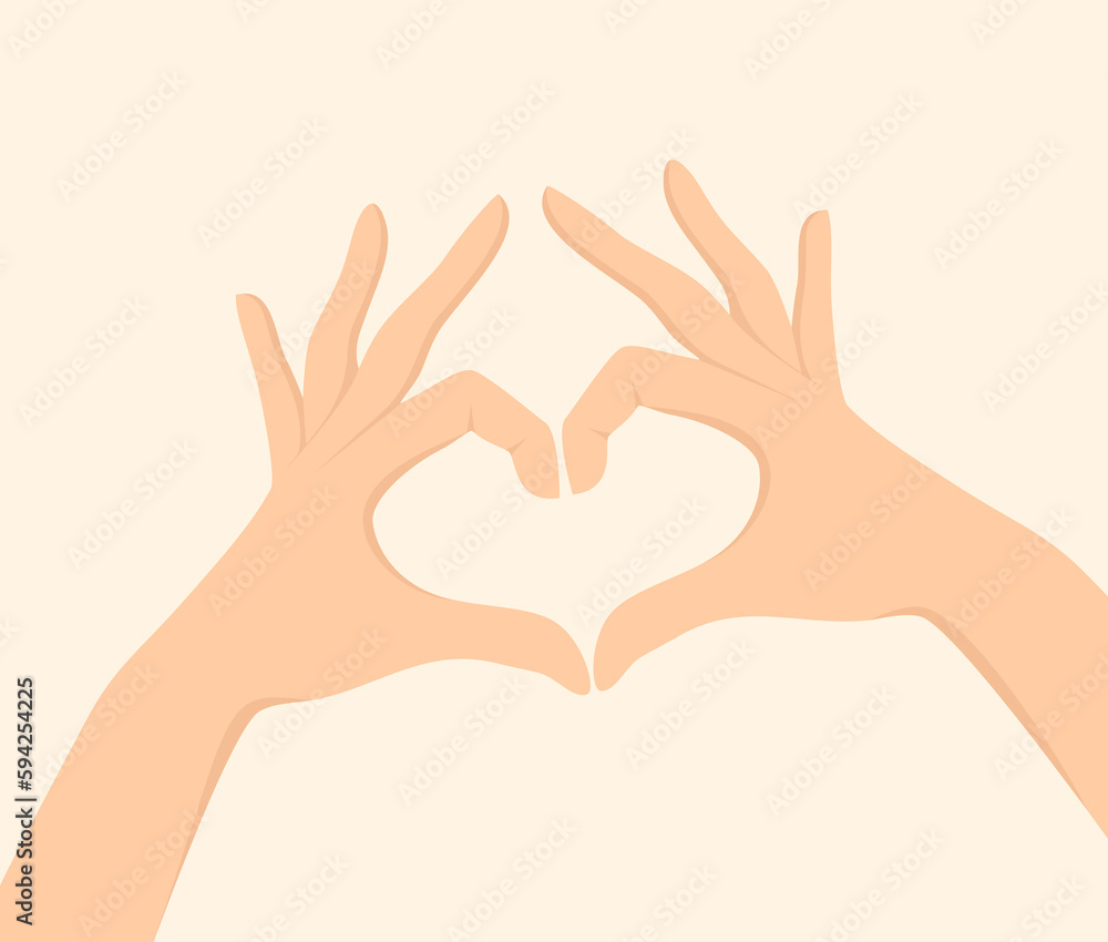 Two hands showing a heart sign on a beige background. Vector illustration in flat style Two hands showing a heart sign on a beige background. Vector illustration in flat style