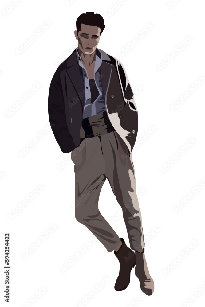 Vector illustration of an attractive fashionable stylish man on a white isolated background Vector illustration of an attractive fashionable stylish man on a white isolated background