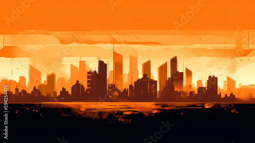 urban city illustration at sunset. lots of building city illustration. generative ai