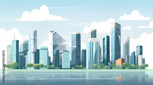 modern city landscape illustration day time, generative ai