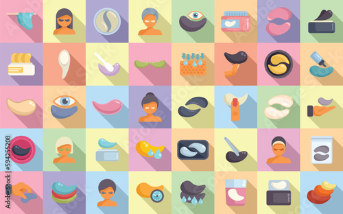 Eye patches icons set flat vector. Cream product. Mask age