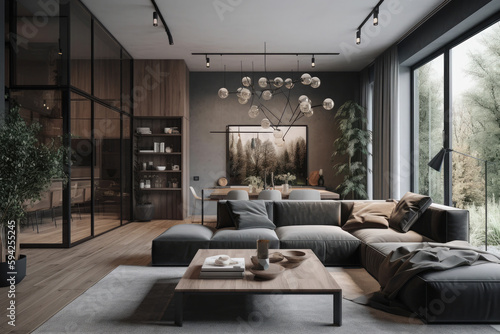 Elegant, modern and comfortable living room interior design 
