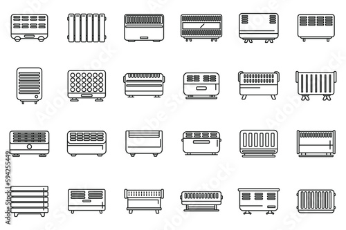 Convector icons set outline vector. Radiator bars. Central climate