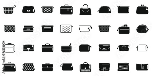 Cosmetic bag icons set simple vector. Barber beauty. Zip case