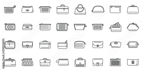 Cosmetic bag icons set outline vector. Barber beauty. Zip case
