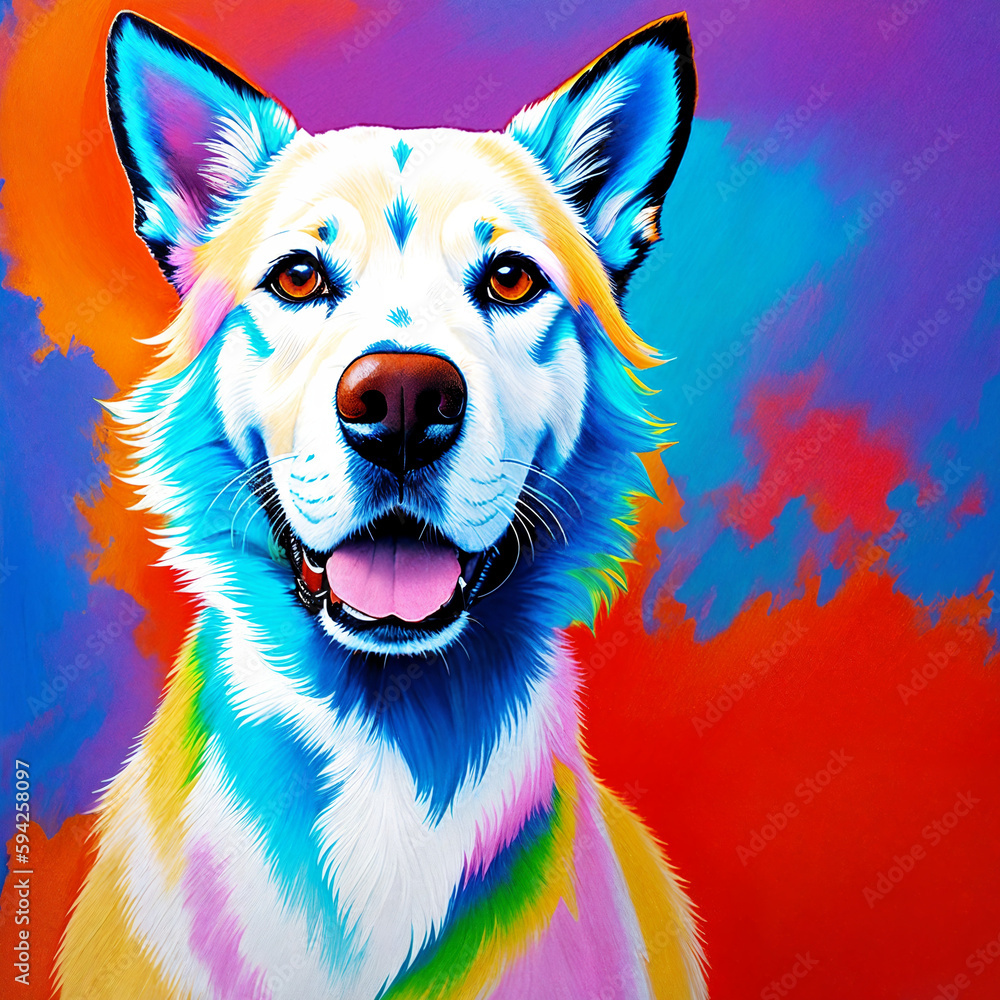 Naklejka premium dog abstract colorful vibrance painting with generative AI technology