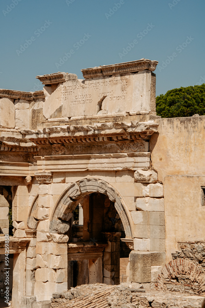 Selcuk, Izmir, Turkey. Ruins of the Library of Celsius in the ancient city of Ephesus.