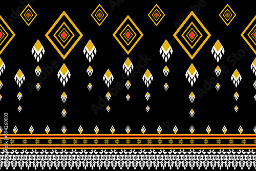 Seamless pattern in tribal style. Folk embroidery and mexican style on black background, geometric aztec art print for rugs, wallpapers, clothing, shawls, fabrics, textiles.