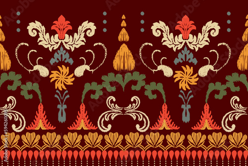 Ikat floral paisley embroidery on red background.geometric ethnic oriental pattern traditional.