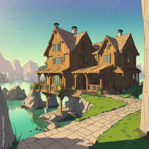 medieval house in garden. G...