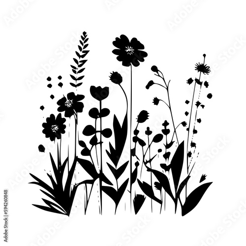 Wildflowers | Black and White Vector illustration
