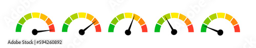 Speedometer gauge meter icons. Vector scale, level of performance. Speed indicator .Infographic of risk, gauge, score progress