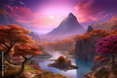 Beautiful and breathtaking fantasy landscape. Generative AI