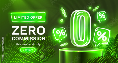 Zero commission, Limited offer, zero percent. Sign board promotion. Vector