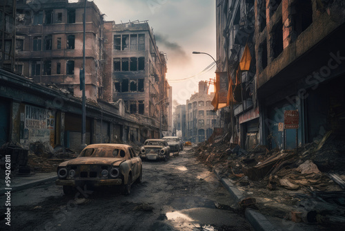 Bombed city. Generative AI © AIproduction