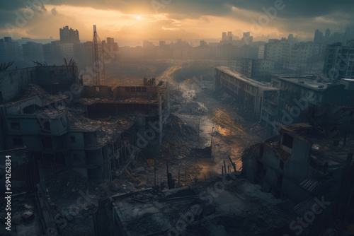 City Destroyed by War. Generative AI
