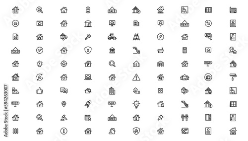 Real Estate minimal thin line web icon set. Included the icons as realty  property  mortgage  home loan and more. Outline icons collection