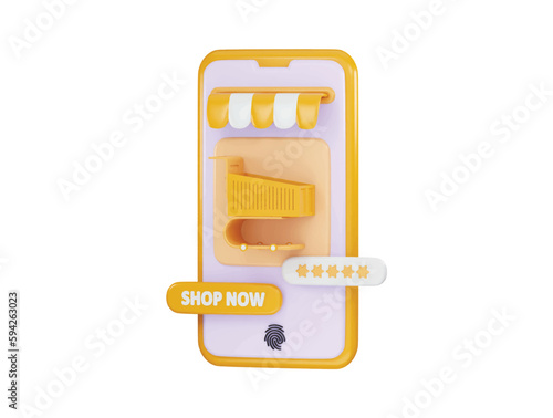 Online shopping concept on 3d smartphone ,digital marketing and business promotion icon 3d render