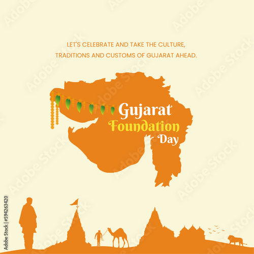 Vibrant Gujarat, Gujarat Foundation Day Celebrations,  Gujarat Sthapana Day, Gujarat Famous Icons, India, 1st May, Social Media Design Post Template
 photo