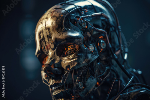 Portrait of cyborg robot head. Generative AI