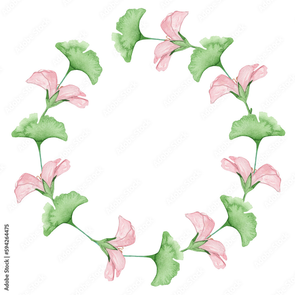 Fototapeta premium Watercolor frame - illustration with flowers elements, for wedding stationery, congratulations, wallpapers, and more on white background.