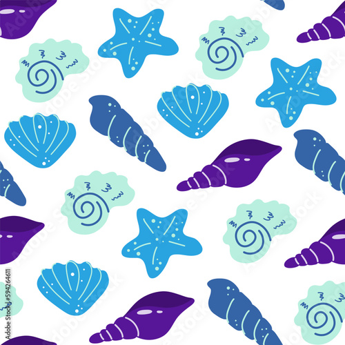 Marine vector hand drawn pattern with sea shells © Mila Dobraya