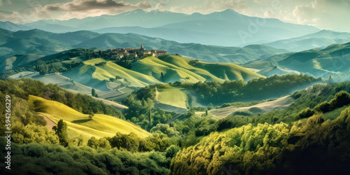 Toskana Italien Etruria Landschaft Umgebung Illustration Wandbild Grafik Digital Art Digitale Kunst Generative AI Hintergrund Magazin Cover photo