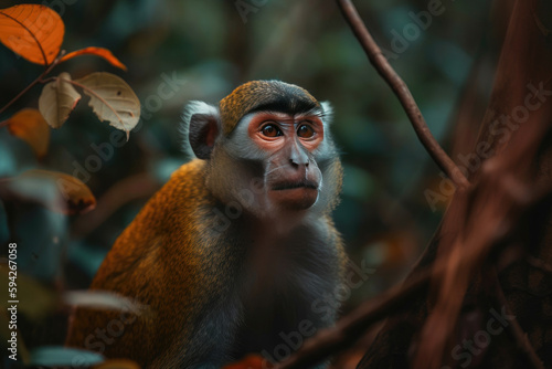 Monkey close up natural habitat in jungle. Generative AI