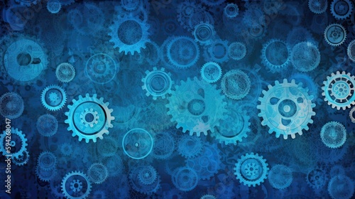 Blue gears background. Generative AI 