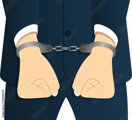 illustration of a man in a suit with his hands in handcuffs, perfect for a news thumbnail. people, arrested by the police, handcuffed people, criminals,  cases, corruption, crime