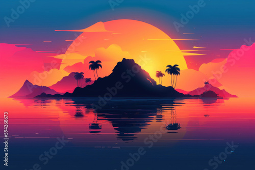 Sunrise Landscape  with paradise island. Generative AI