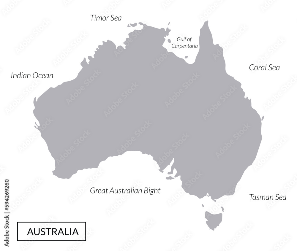 Australia map, grey map	