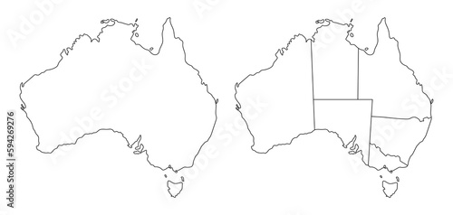 Australia map set with outline white-black administrative region.   
