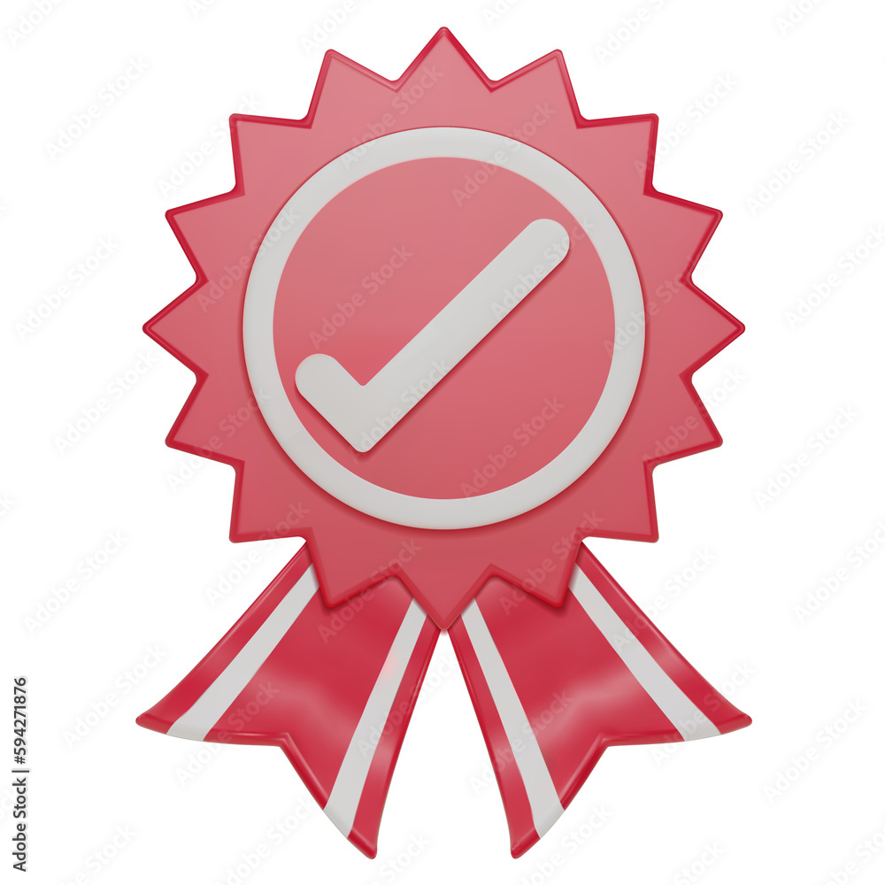 3D quality guarantees a medal with a star and ribbon. Red badge warranty icon with ribbon isolated on white background. Realistic graphics Certificate Badge icon, award badge. 3D png illustration. 3D quality guarantees a medal with a star and ribbon. Red badge warranty icon with ribbon isolated on white background. Realistic graphics Certificate Badge icon, award badge. 3D png illustration.
