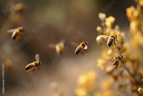 Honey bees flying. Generative AI