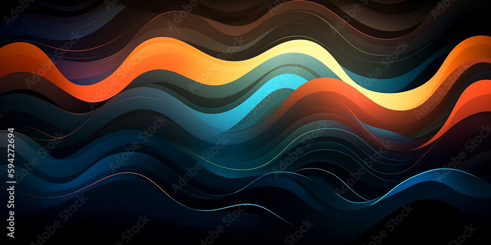 abstract background with wavy lines in blue, orange and yellow colors ...
