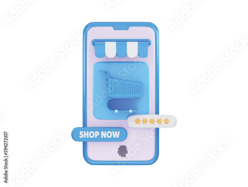 Online shopping concept on 3d smartphone ,digital marketing and business promotion icon 3d render