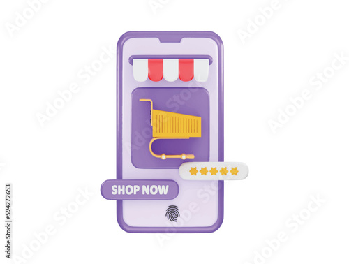 Online shopping concept on 3d smartphone ,digital marketing and business promotion icon 3d render