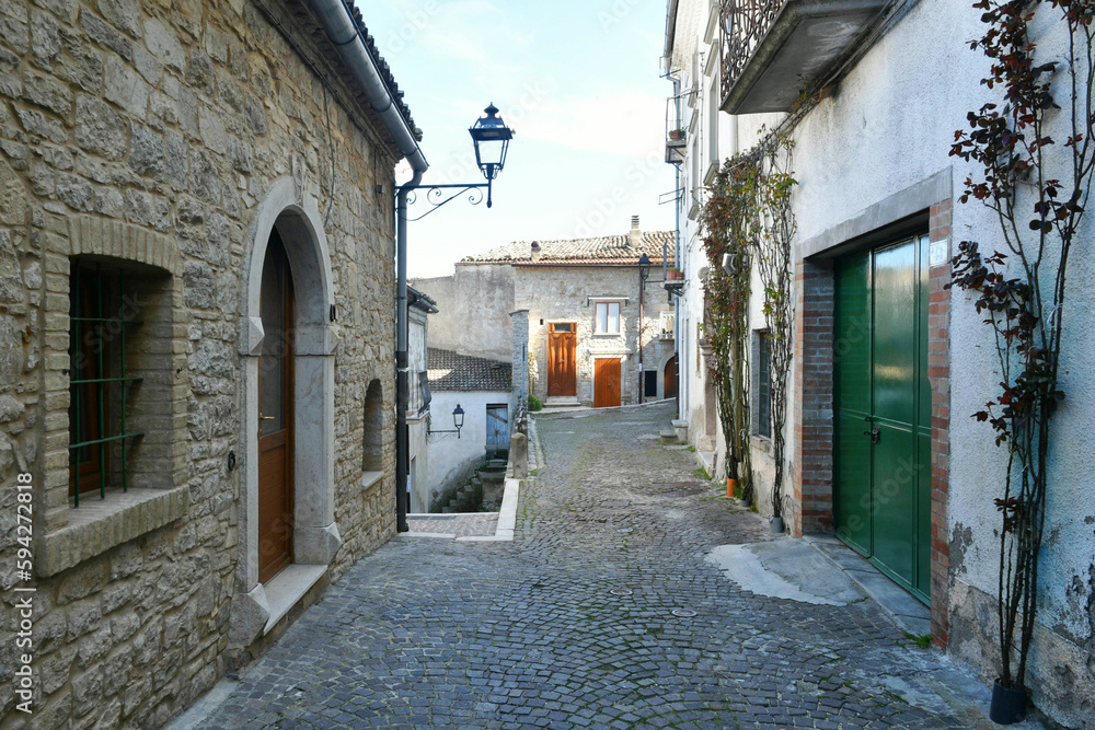 A narrow street in Alberona, a town in the province of Foggia in Italy.