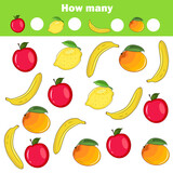 Counting educational children game, math kids activity sheet. How many objects task. Learning mathematics, numbers