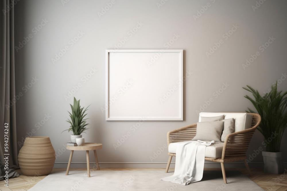 interior of a room with a chair minimalist cozy healing living room blank frame mockup, Generative AI interior of a room with a chair minimalist cozy healing living room blank frame mockup, Generative AI